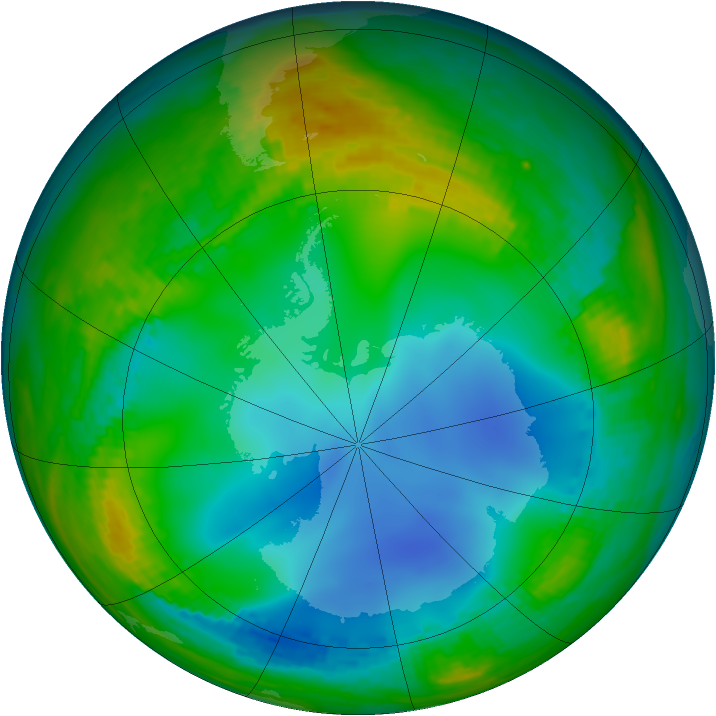 Antarctic ozone map for 11 July 2001